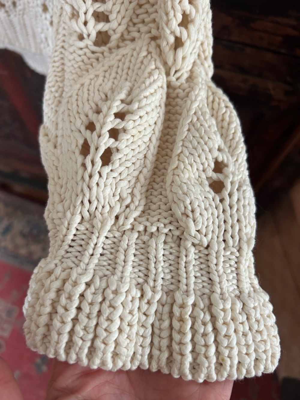 ba&sh Cream Cropped Open-Knit Button Front Cardigan - Picture 5 of 5